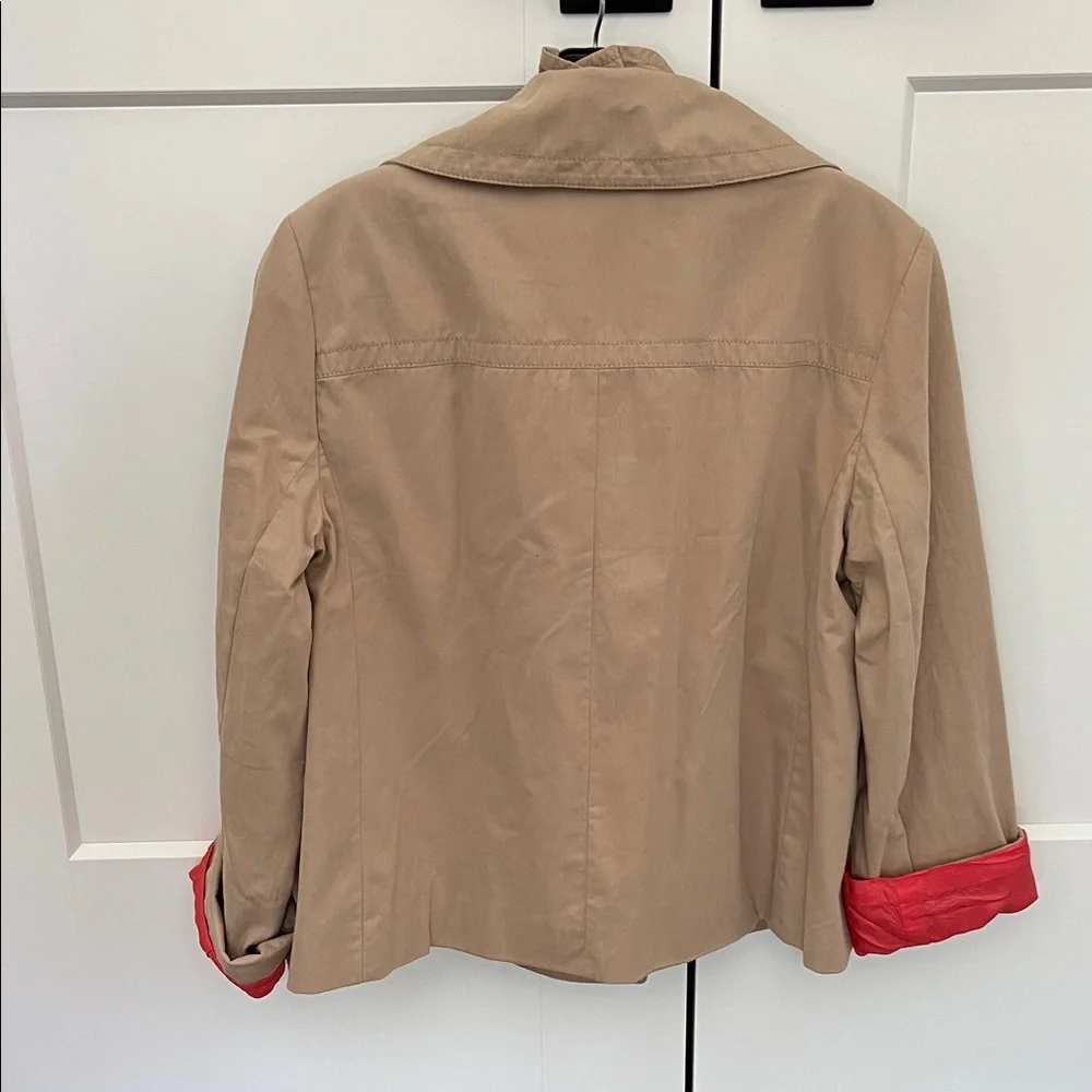 J. Crew Tan Double-Breasted Pea Coat with Red Cuff Detail - Picture 4 of 4